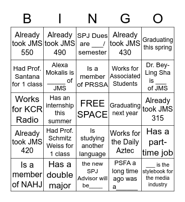 JMS Bingo Card