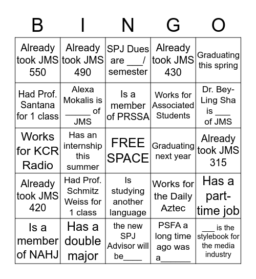 JMS Bingo Card