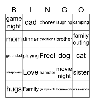 Family Bingo Card