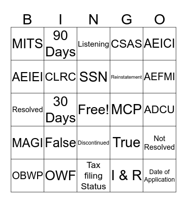 How Much Have I Learned?  Bingo Card