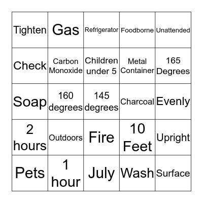 Grill Safety BINGO Card