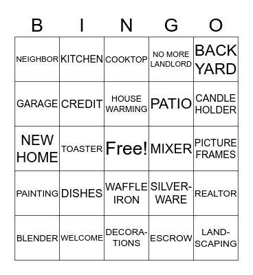 HOUSE WARMING BINGO Card