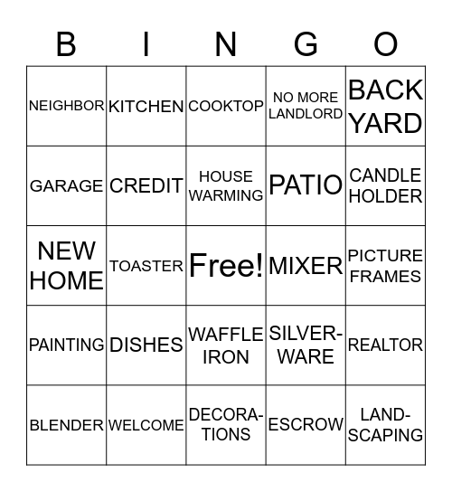 HOUSE WARMING BINGO Card