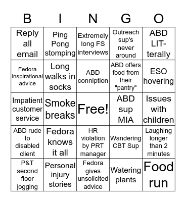 ESD Bingo Card