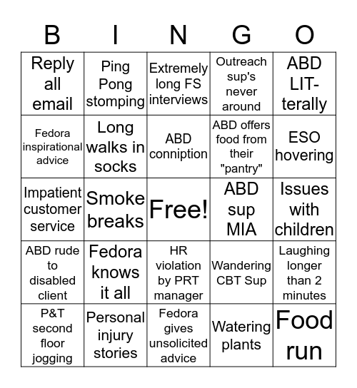 ESD Bingo Card