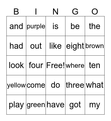 SIGHT WORDS Bingo Card