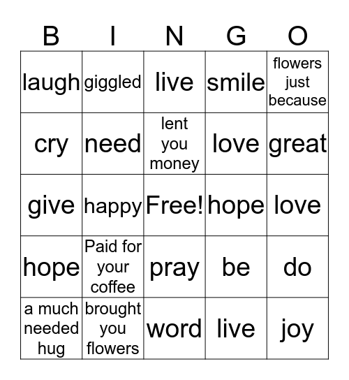 Seeds of Kindness Bingo Card