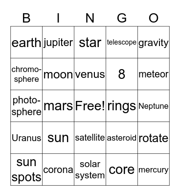 solar system Bingo Card
