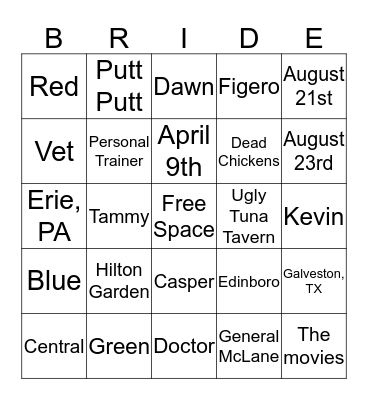 Bridal Bingo Card