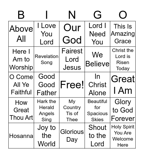 WORSHIP SONG BINGO Card