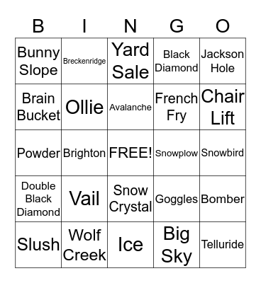 Skiing Bingo Card
