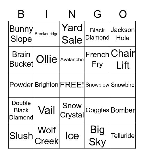 Skiing Bingo Card