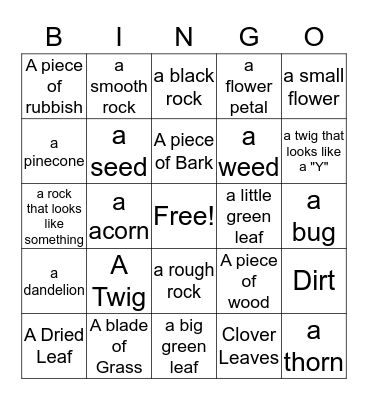 Nature Bingo Card