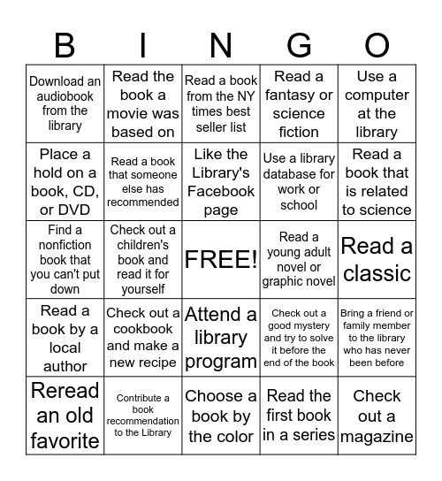 Duncan  Library Adult Summer Reading Bingo  Bingo Card