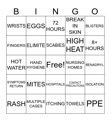 SCABIES BINGO Card