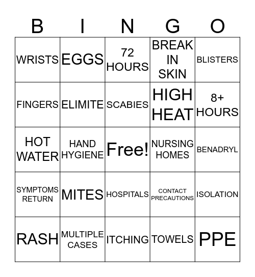 SCABIES BINGO Card