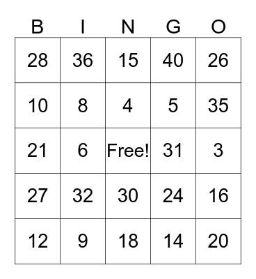 TAYLOR's MULTIPLICATION BINGO Card