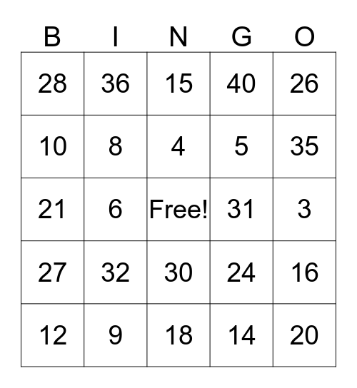 TAYLOR'S MULTIPLICATION BINGO Card