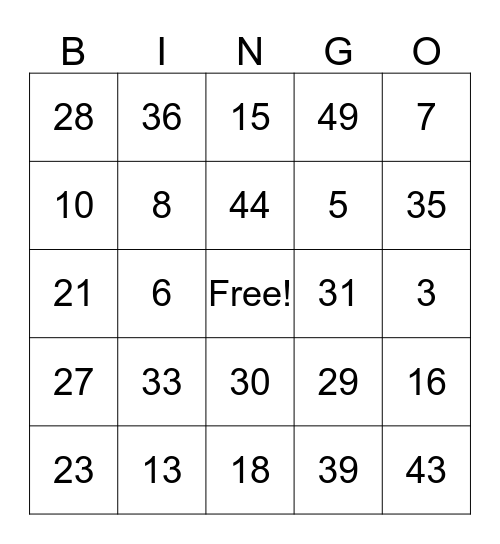 TAYLOR'S MULTIPLICATION BINGO Card