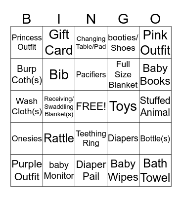 Sabrina & Floyd's Baby Shower Bingo Card