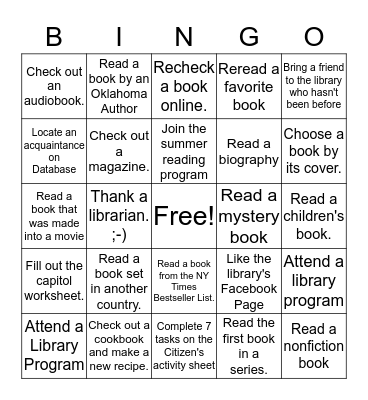 DPL Summer Adult Library Bingo 2017 Bingo Card
