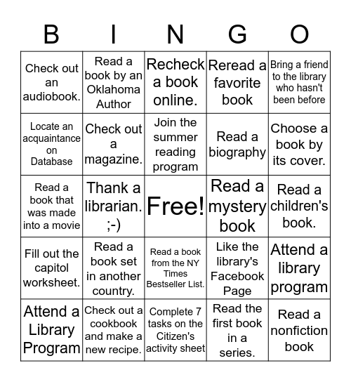 DPL Summer Adult Library Bingo 2017 Bingo Card