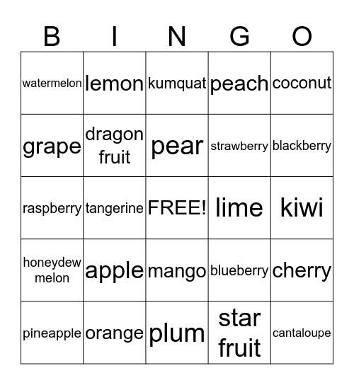 Fruits! Bingo Card