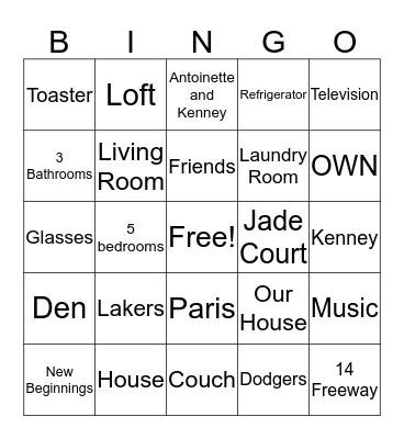Housewarming Bingo  Bingo Card