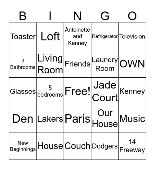 Housewarming Bingo  Bingo Card