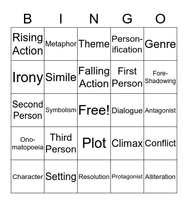 Story Elements/Figurative Language Bingo Card
