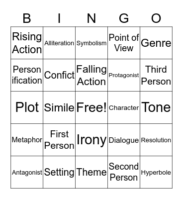 Story Elements/Figurative Language Bingo Card