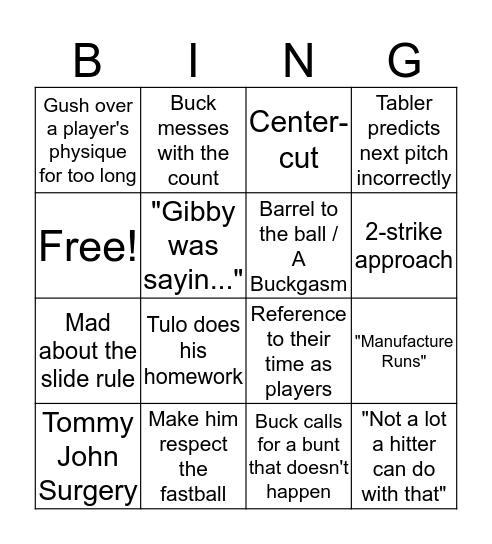 Bucky Baseball Bingo Card