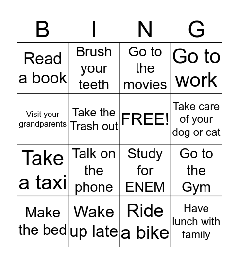 Simple Present Bingo Card