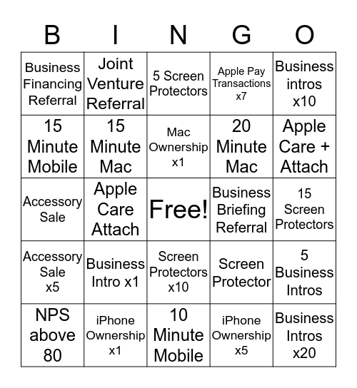 Apple BINGO!  Bingo Card