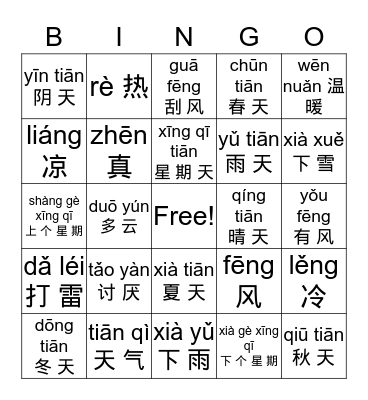 weather climate Bingo Card
