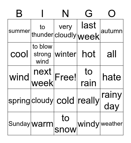 weather climate Bingo Card