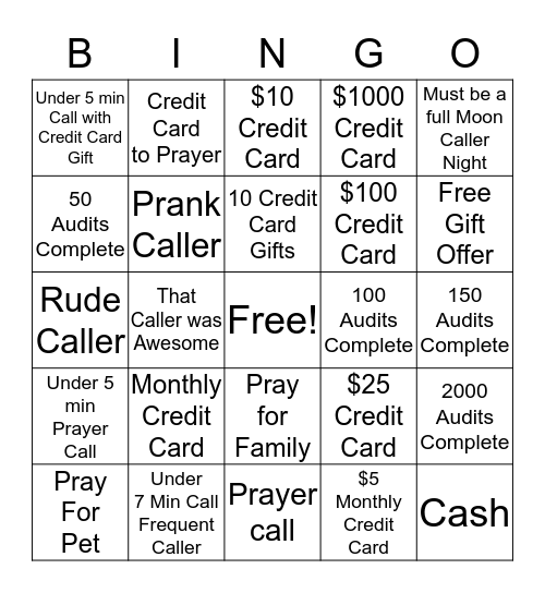 3rd Shift Bingo Card