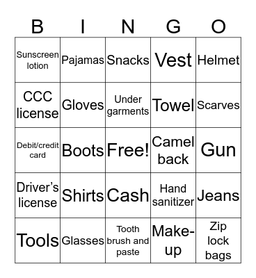 BOR ride for Bessie Trip Bingo Card