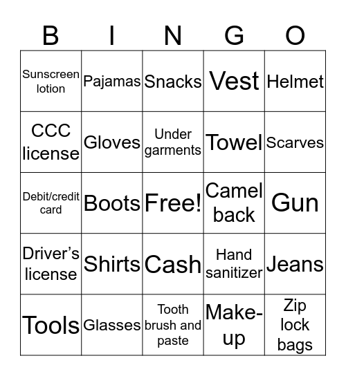 BOR ride for Bessie Trip Bingo Card
