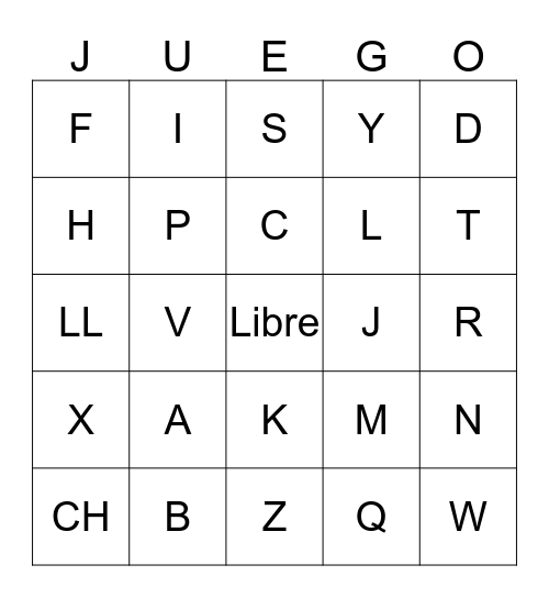 Spanish Bingo-Letras Bingo Card