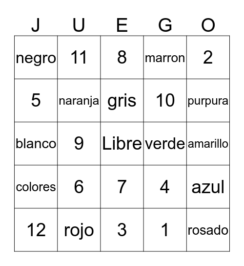 Spanish Bingo-Letras Bingo Card
