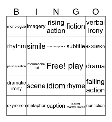 Vocabulary Bingo Card