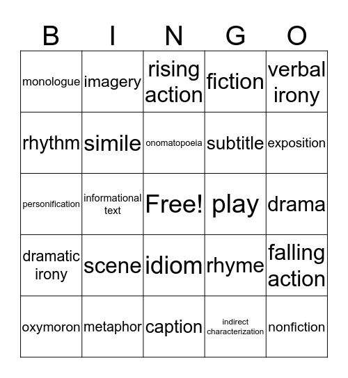 Vocabulary Bingo Card