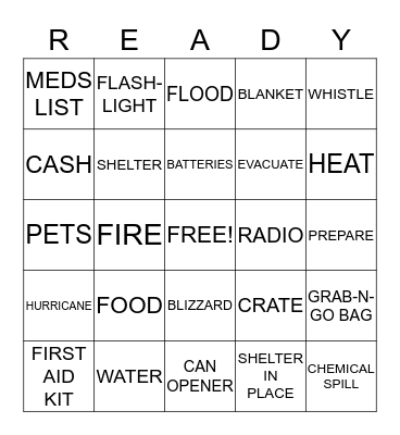 DISASTER PREPAREDNESS Bingo Card