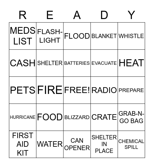 DISASTER PREPAREDNESS Bingo Card