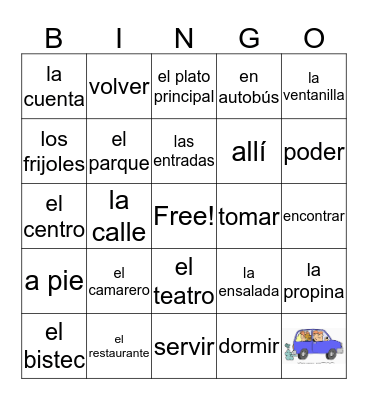 Comida y Lugares para salir Bingo Card