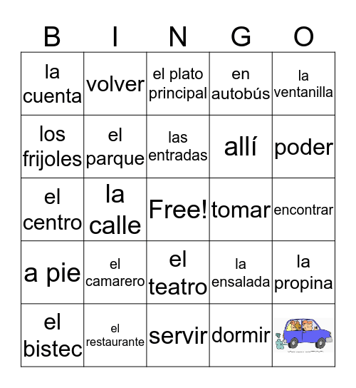 Comida y Lugares para salir Bingo Card