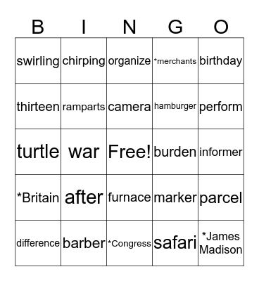 CKLA Spelling Bingo- U6 L6-10 Bingo Card