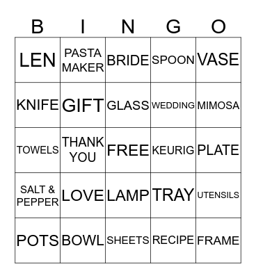 Ashley's Shower Bingo Card