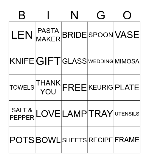 Ashley's Shower Bingo Card